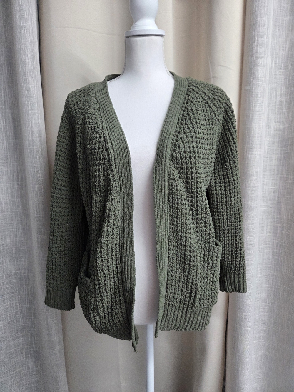Poof Apparel Olive Knit Cardigan Gran-core Cottagecore Light Academia Size S